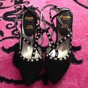 Black suede/studded pointy heels