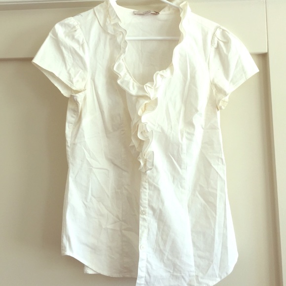 Loft ruffles white short sleeved blouse