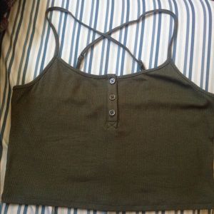 Olive Green crop tank with criss cross back
