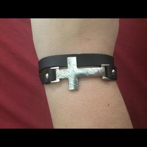 Wrap around cross bracelet with faux leather strap