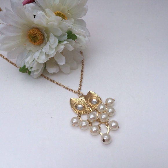 Jewelry - Faux Pearl Owl Drop Necklace