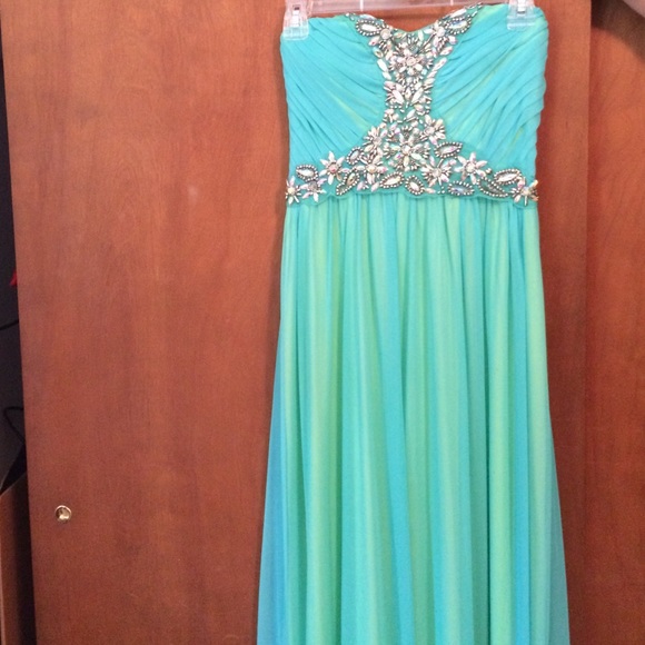 Blue green prom dress