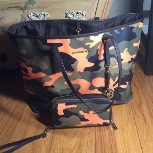 Michael Kors camo tote with matching wallet