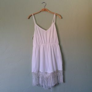 White Fringe Hemmed Romper