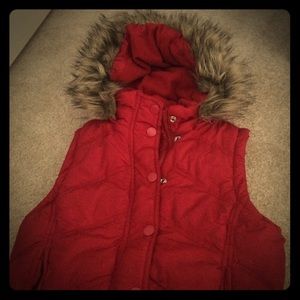 Red vest with detachable hood