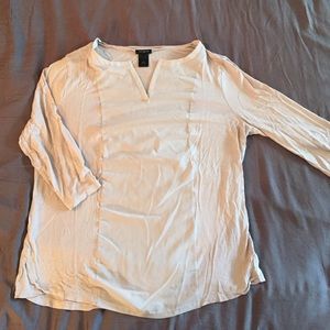 Ann Taylor 3/4 Sleeve Mixed Media Blouse in Blush