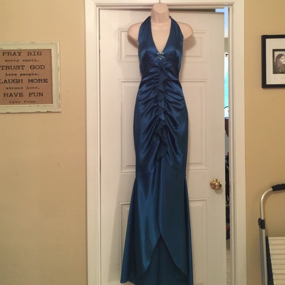 Long formal Teal dress polyester/spandex