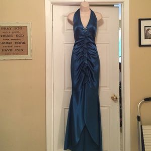 Long formal Teal dress polyester/spandex