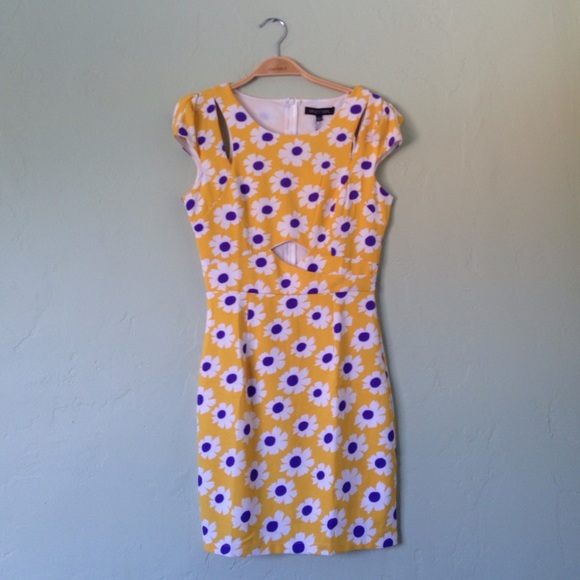 Cute Cutout Yellow Daisy Blue Print Dress Wedding