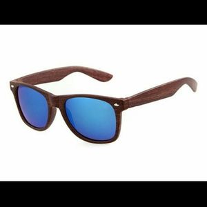 Wood Grain Style Sunglasses with Cool Blue Lenses