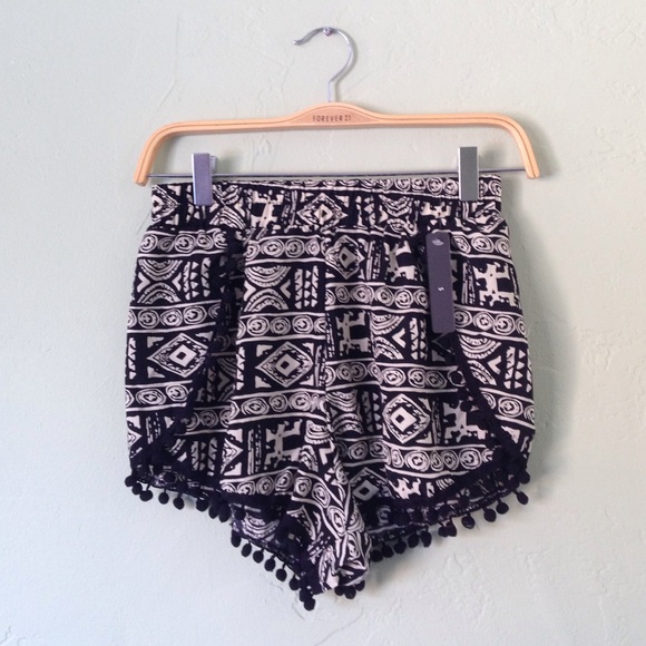 Black and White Tribal Print Ball Edged Shorts