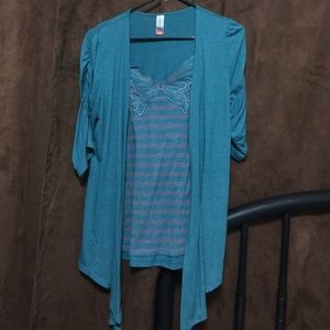 Teal Top with Attached Cardigan