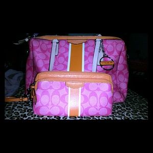 Pink & Orange Coach Bag & Wristlet