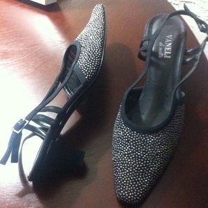 Black sparkly low heeled shoes