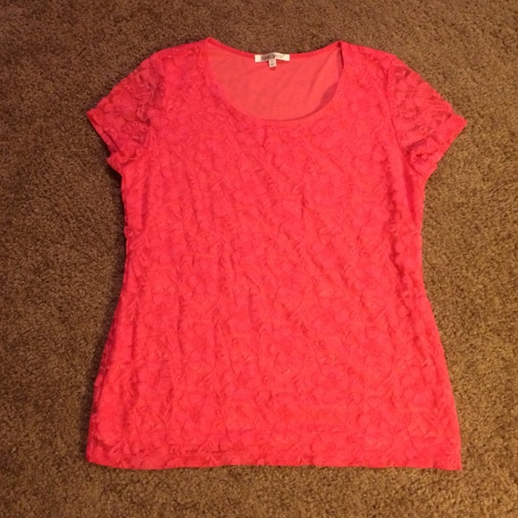 Salmon pink lace top