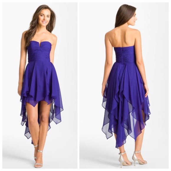 Navy Blue High Low Chiffon Prom Dress