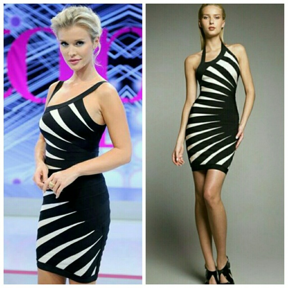 Zebra Striped Black Bandage Dress - Picture 2 of 4