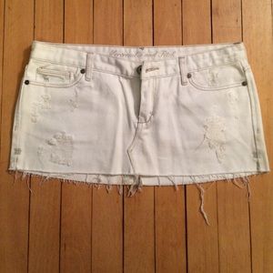 Abercrombie & Fitch White Distressed Denim Skirt