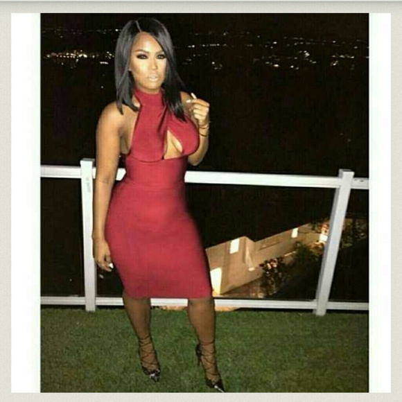 <SOLD> Sultry Candy Apple Red Bandage Dress - Picture 2 of 4