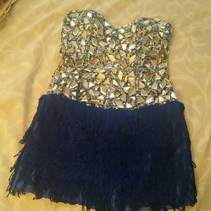 Bedazzled Short fringed blue dress