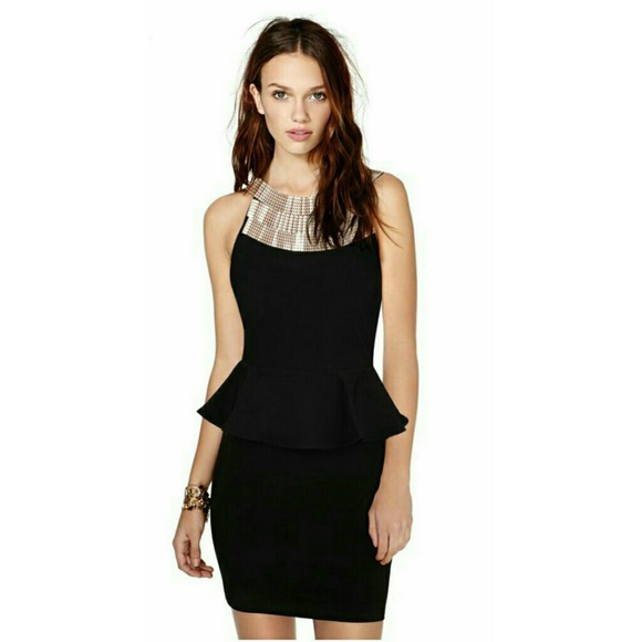 Black & Gold Embellished Peplum Bandage Dress - Picture 3 of 4