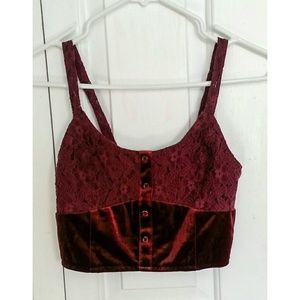 Maroon Lace and Velvet Adjustable Button Bralette