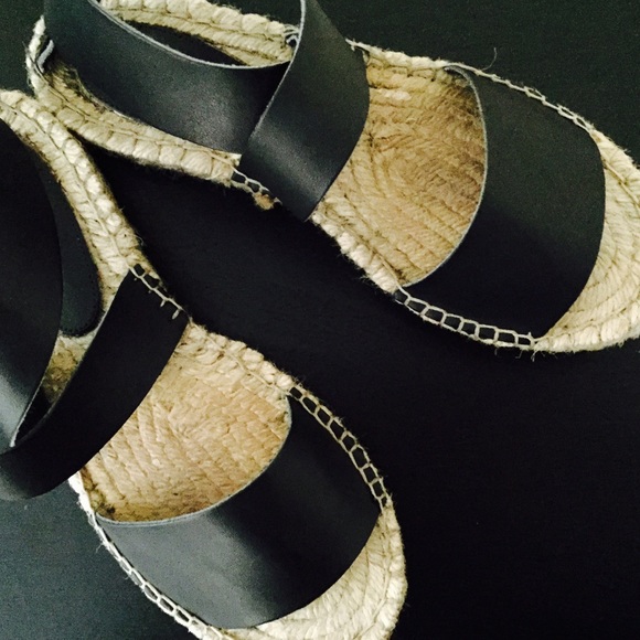 Black Leather Espadrille Sandals
