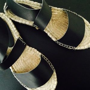 Black Leather Espadrille Sandals