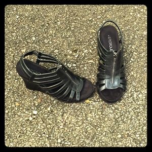 Aerosoles Black Strappy Zip Up Wedges