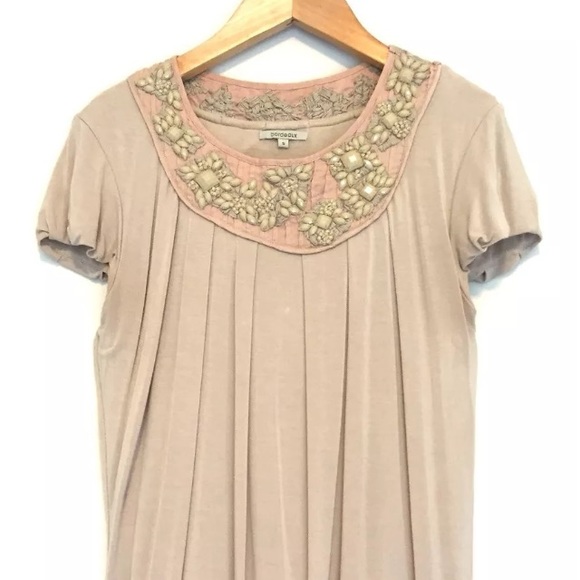 Bordeaux Anthropologie Beige Top XS Beaded Bib