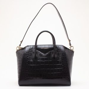 Givenchy Black Croc Embossed Medium Antigona