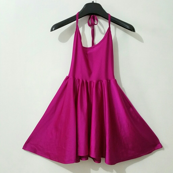 Magenta American Apparel Halter Skater Dress