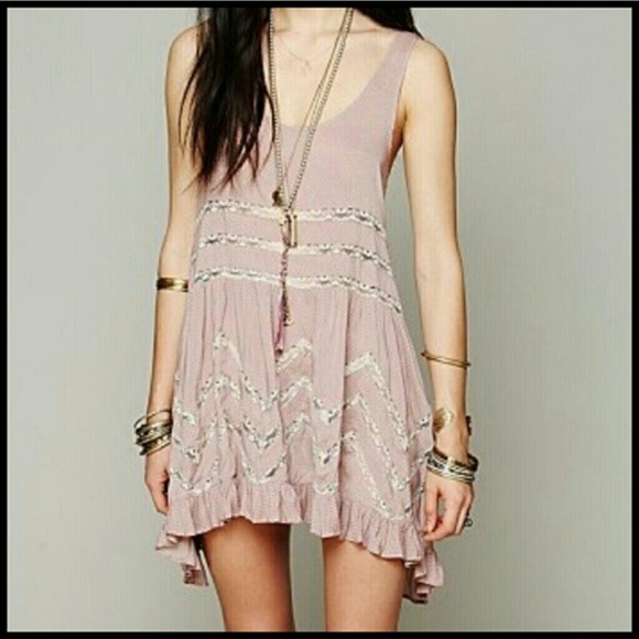 ♡Free People Trapeze Voile and Lace Slip/Dress♡ - Picture 2 of 5