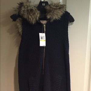 NWT Navy Michael Kors sweater with faux fur hood