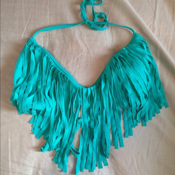 Blue fringe bathing suit top - Picture 1 of 3