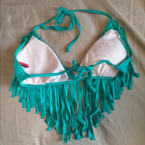 Blue fringe bathing suit top - Picture 2 of 3
