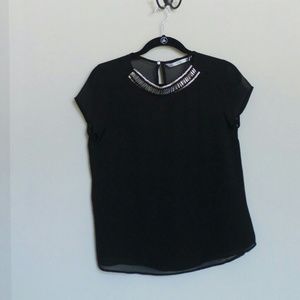 Zara embellished neck blouse