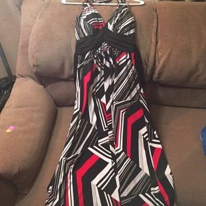 Black, white and red party dress. Halter top.