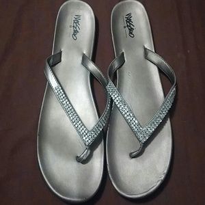 Silver rhinestone flip flops