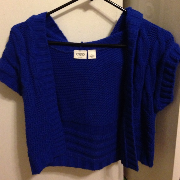 Royal blue knit sweater with a hood