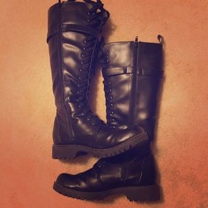 Knee High Black Combat Boots
