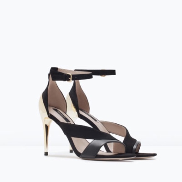 ZARA Combination Heeled Sandals with Ankle Strap - Picture 1 of 4
