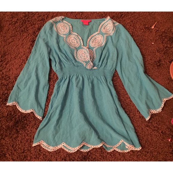 Embroidered Blue Scallop Blouse