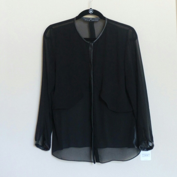 Zara leather trim sheer blouse - Picture 1 of 3
