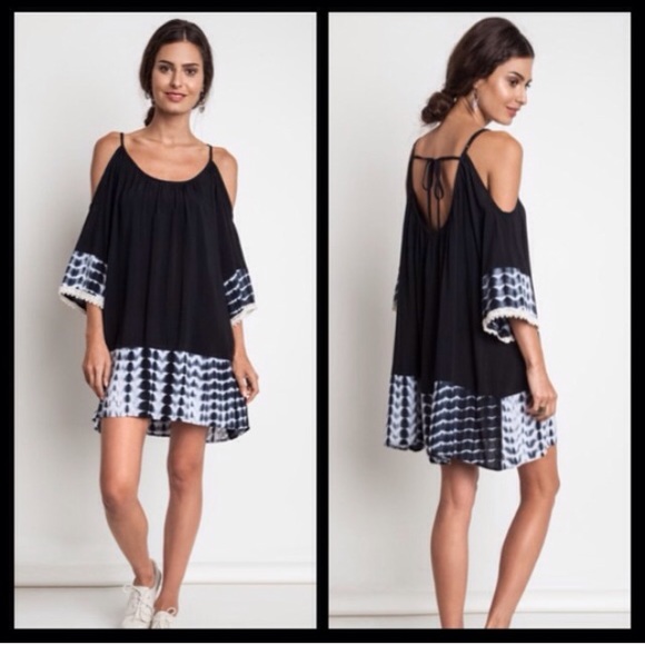 Black Tie Dye Cold Shoulder Dress - Picture 2 of 2