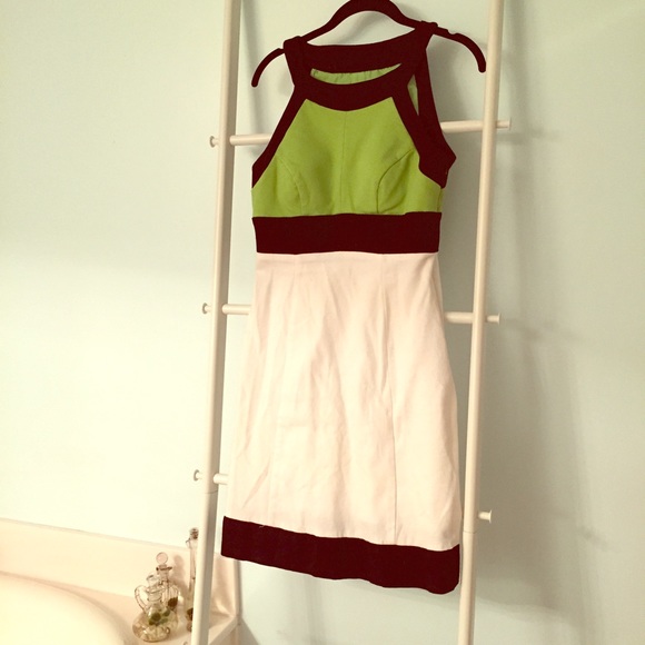 Mod Colorblocked Lime Halter Dress