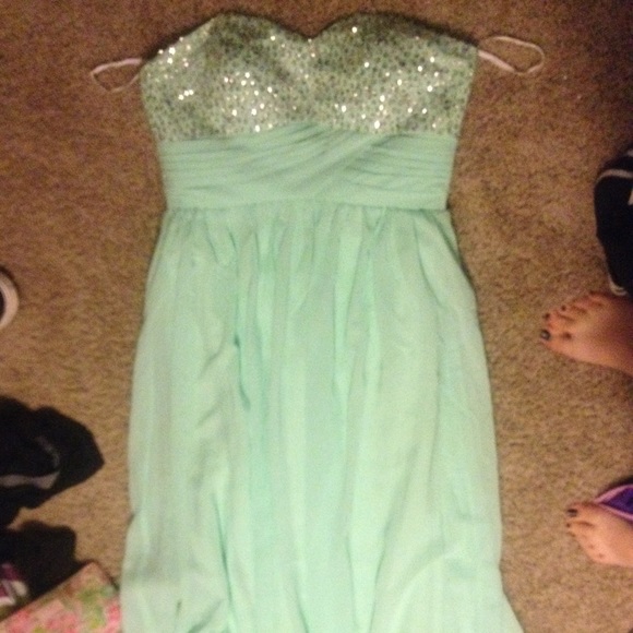 Long Strapless turquoise chiffon prom dress! - Picture 1 of 3