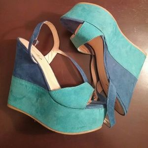 Blue Platform Wedges
