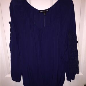 Navy 3/4 sleeve top with crochet detail