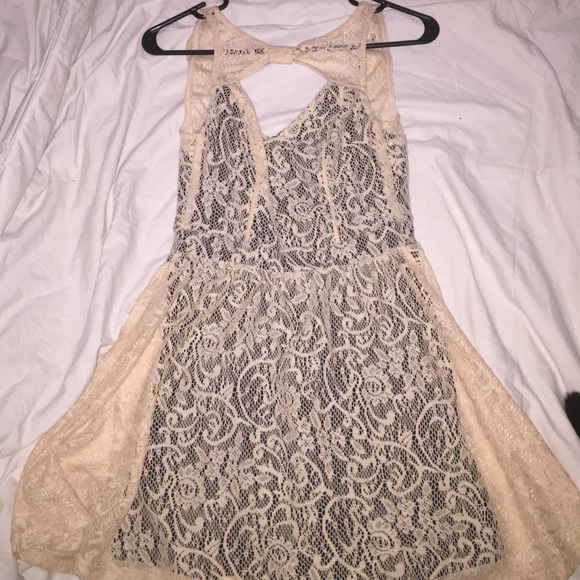 Cream Lace Open Chest Dress